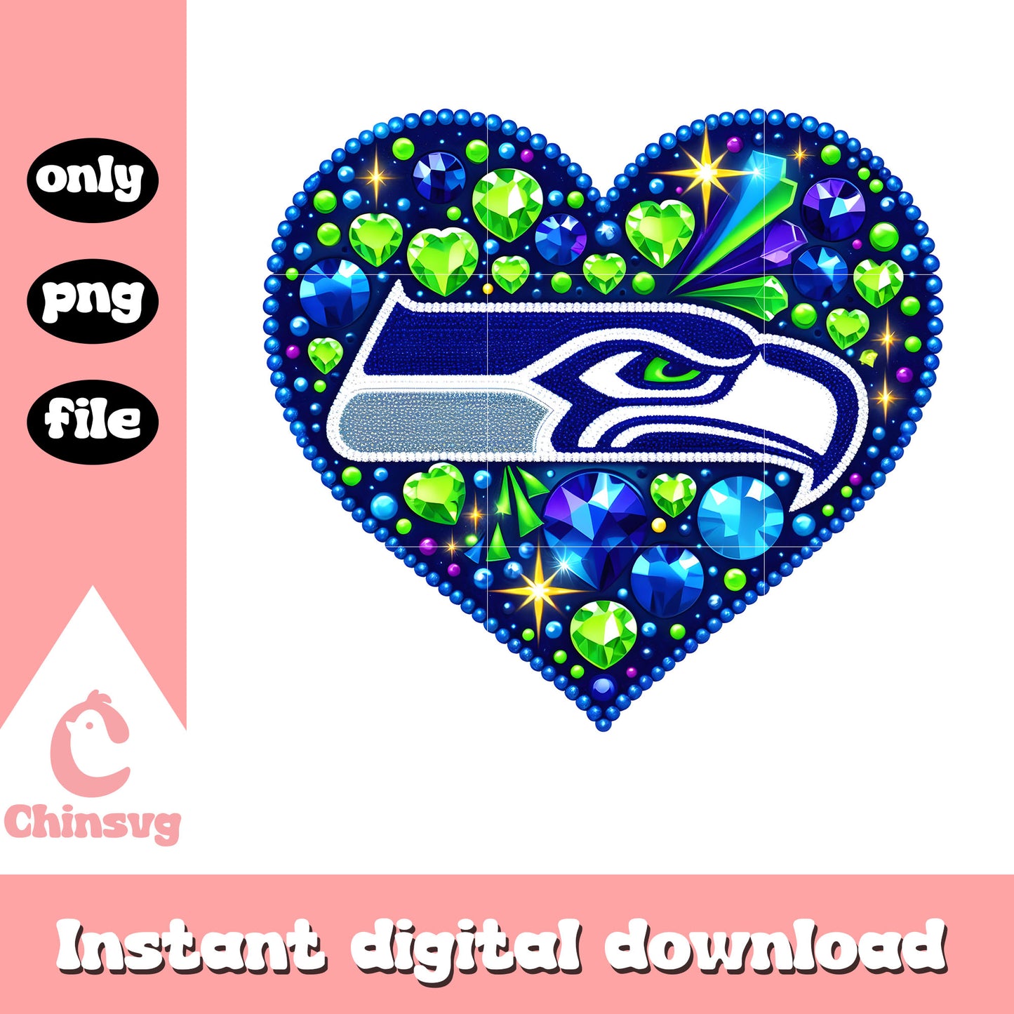 Diamon heart seahawks blue png, seahawks football​ nfl png