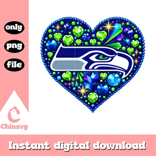 Diamon heart seahawks blue png, seahawks football​ nfl png