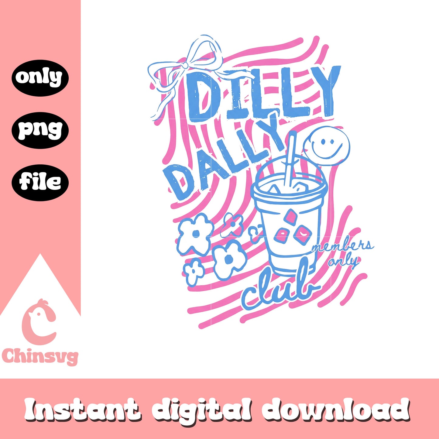Dilly dally club retro design png, funny quote png, humor stripes png