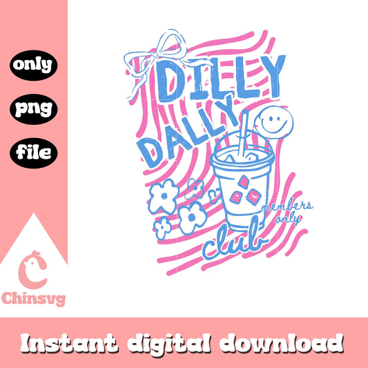 Dilly dally club retro design png, funny quote png, humor stripes png