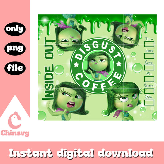 Disgust coffee inside out tumbler png, disgust from inside out​ png