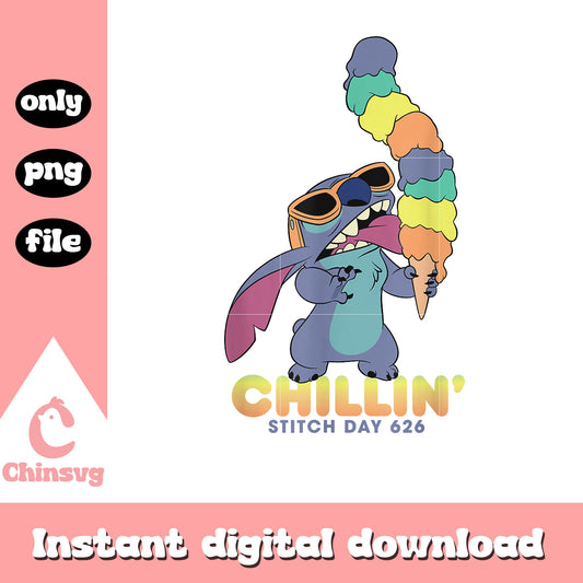 Disney Lilo and Stitch Ice Cream Chillin png, stitch eat cream png