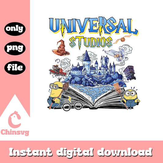 Disney Universal studios castle book minion png, magical disney png