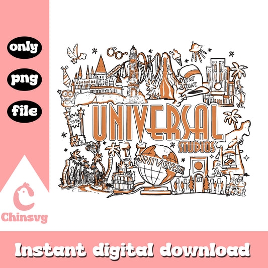 Disney Universal studios doodle png, disneyland doodle png