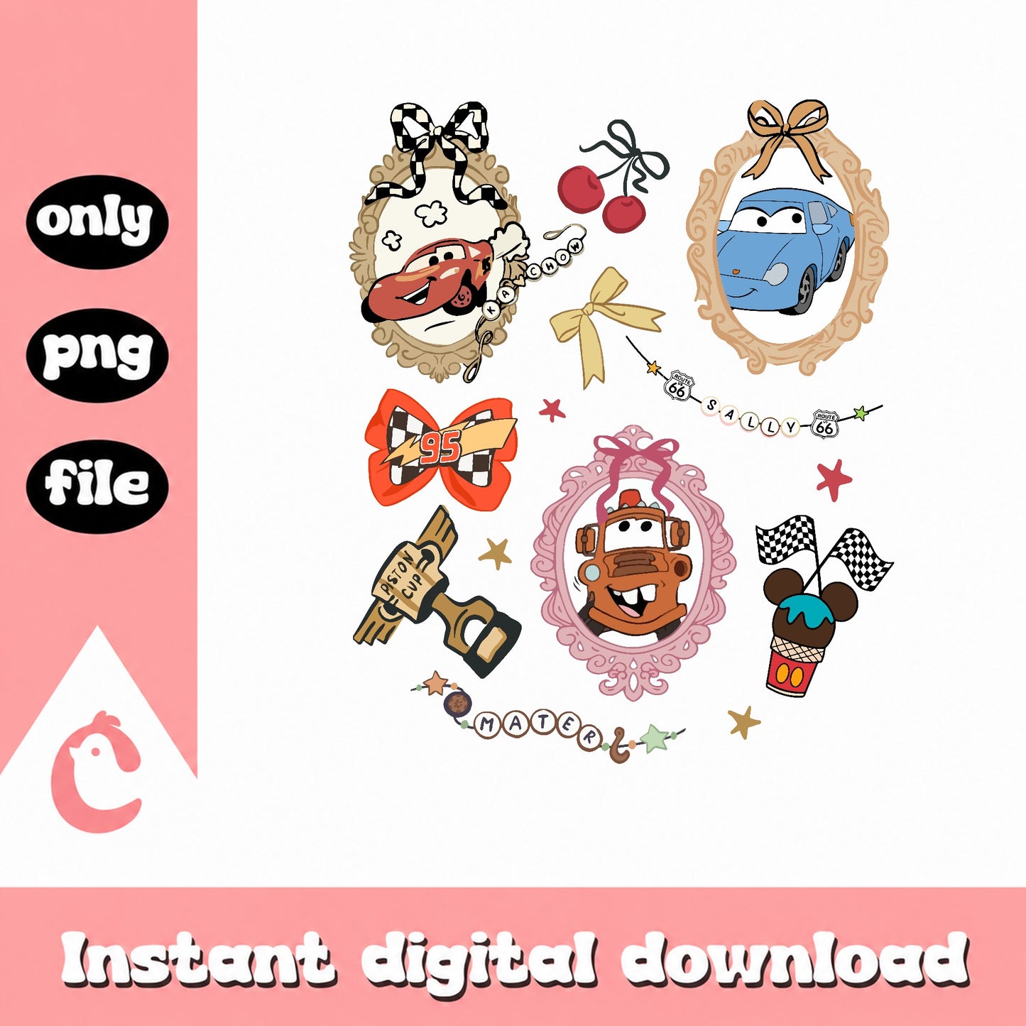 Disney Cars PNG Bundle, Lightning McQueen Mater Sally PNG, Pixar Cars PNG