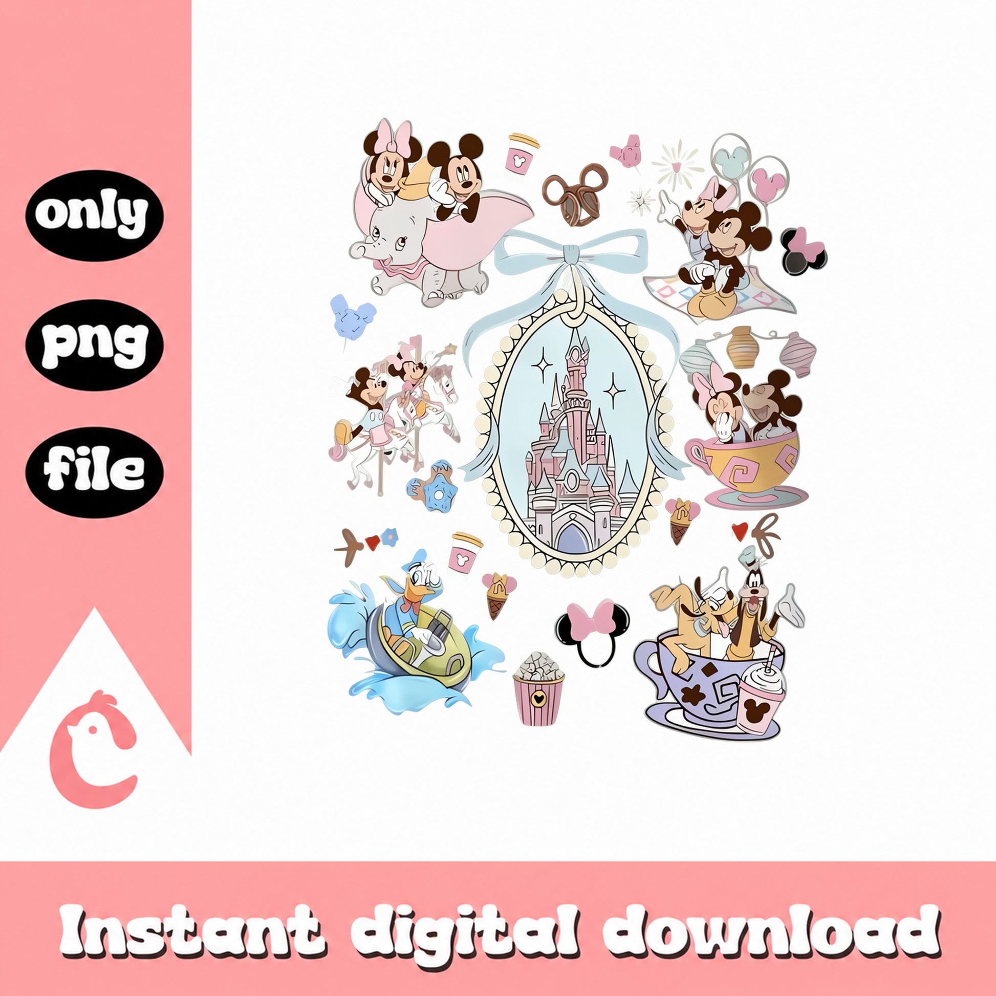 Disney Castle Mickey Mouse Bundle, Minnie Donald Dumbo, PNG File