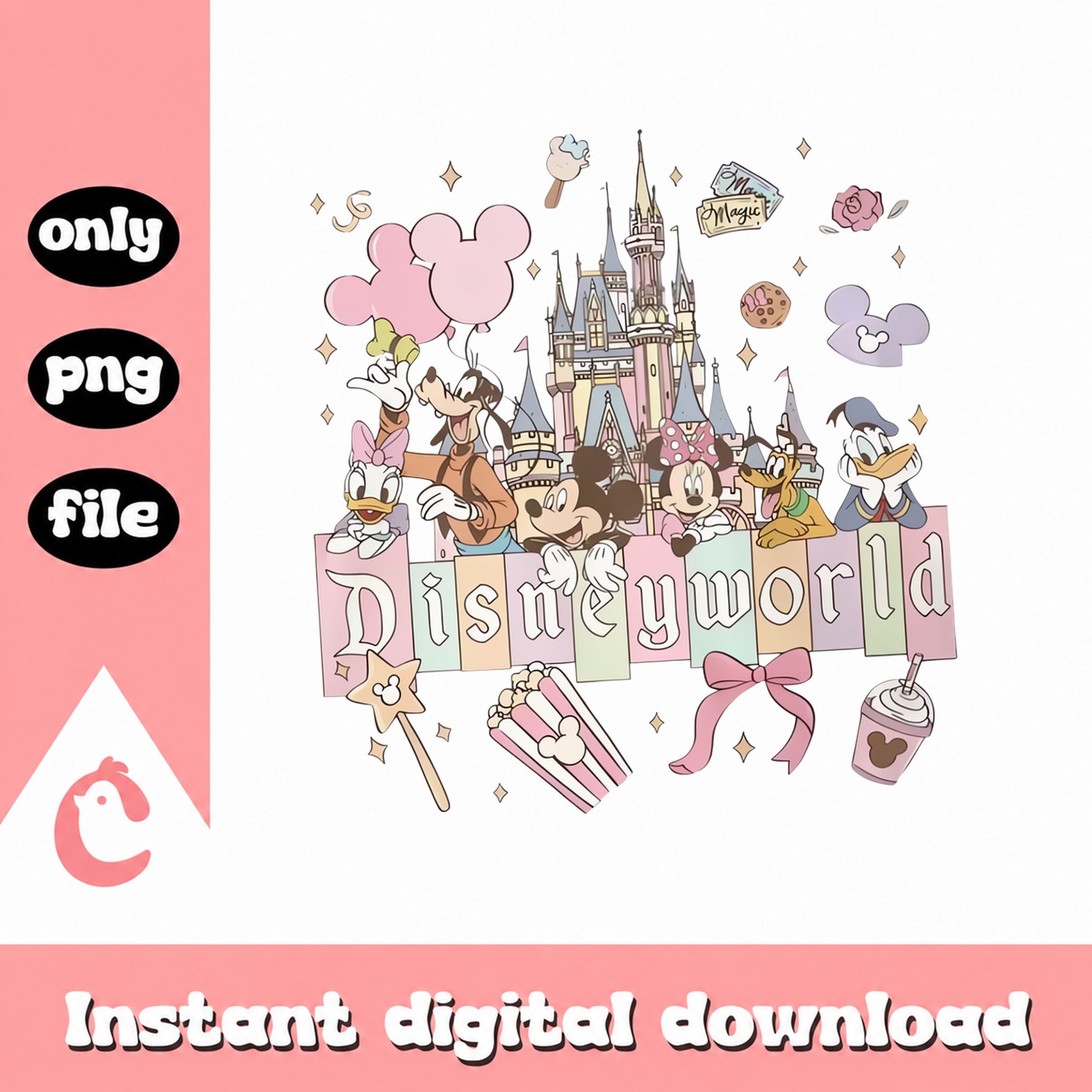 Disney Characters Castle PNG, Mickey Minnie Goofy, PNG File