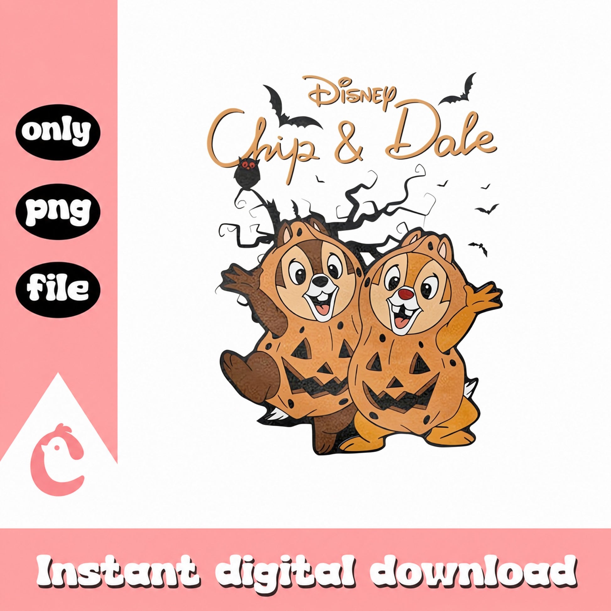 Disney Chip And Dale Halloween PNG, Pumpkin Chipmunks, Instant PNG