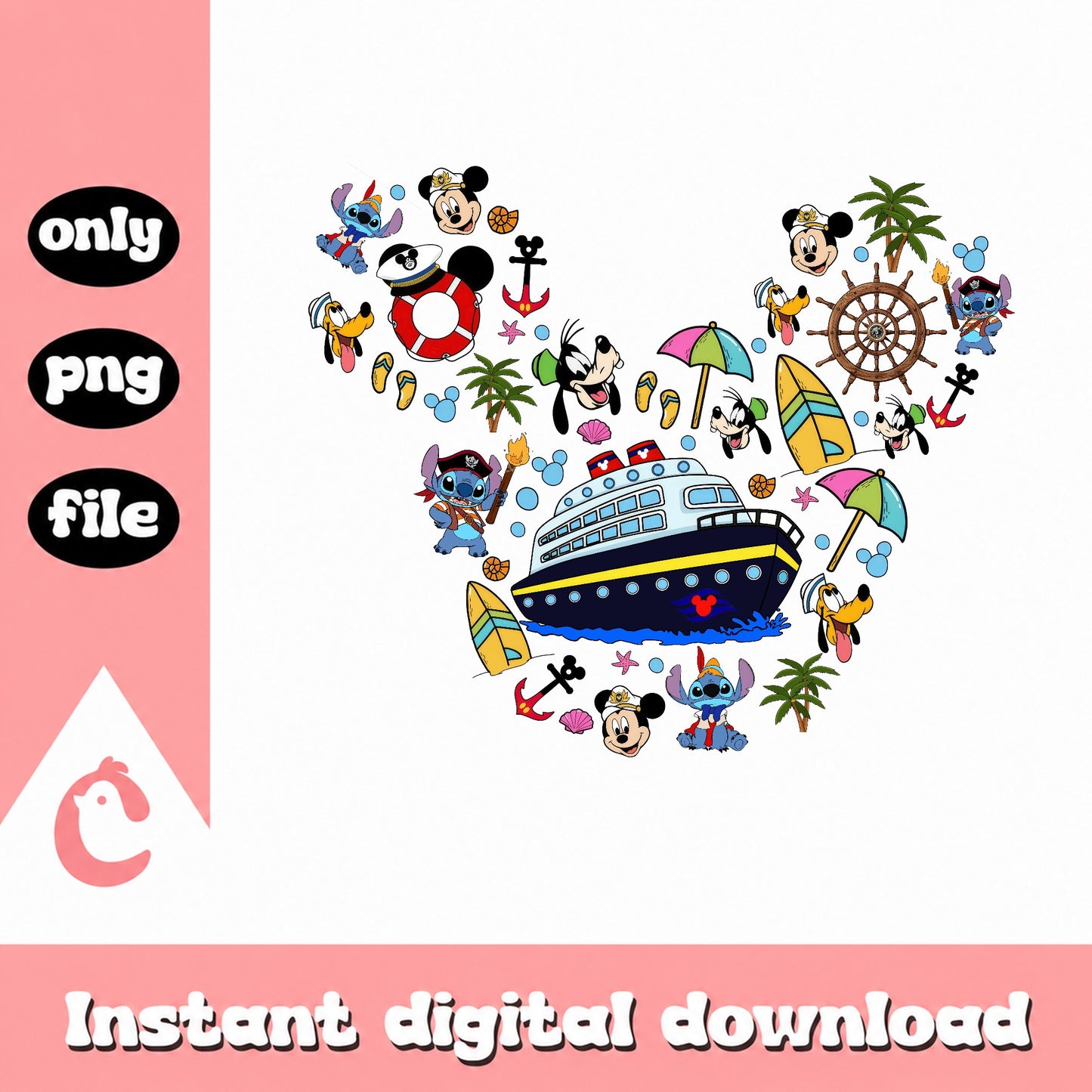 Disney Cruise Mickey Stitch PNG, Disney Summer PNG, Vacation PNG