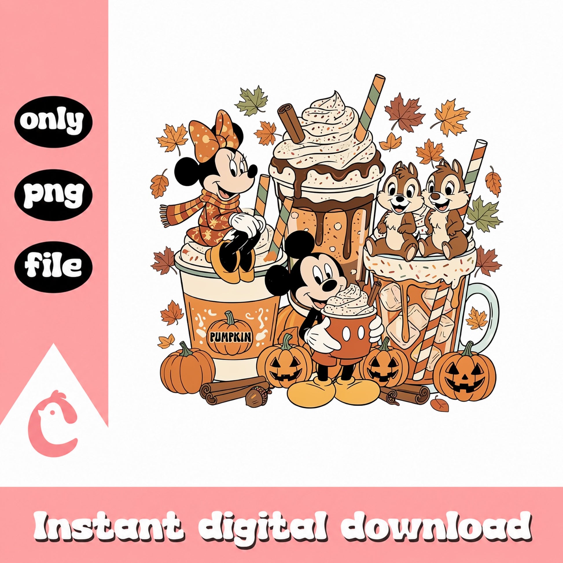 Disney Fall Pumpkin Spice PNG, Mickey Minnie Chip Dale, Halloween PNG