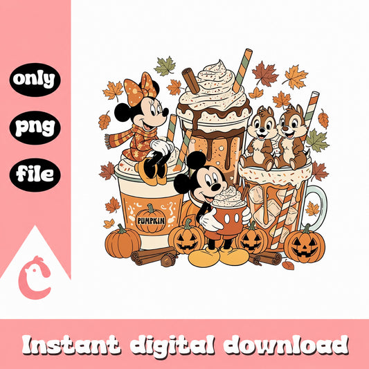Disney Fall Pumpkin Spice PNG, Mickey Minnie Chip Dale, Halloween PNG
