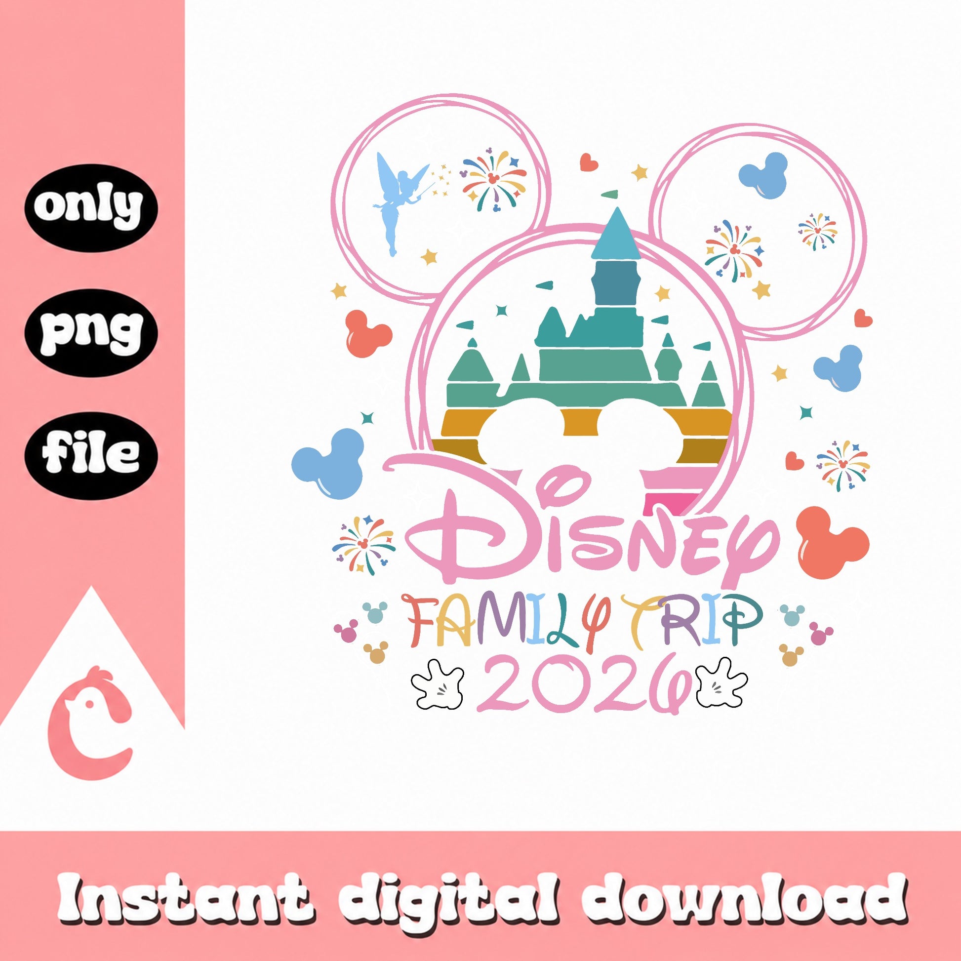 Disney Family Trip 2026 PNG, Mickey Castle Vacation PNG, Disney PNG