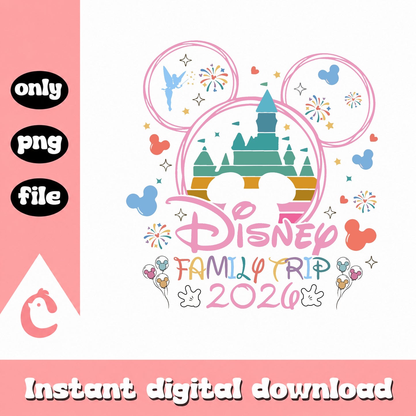 Disney Family Trip 2026 PNG, Mickey Mouse Castle PNG, Disney Vacation PNG