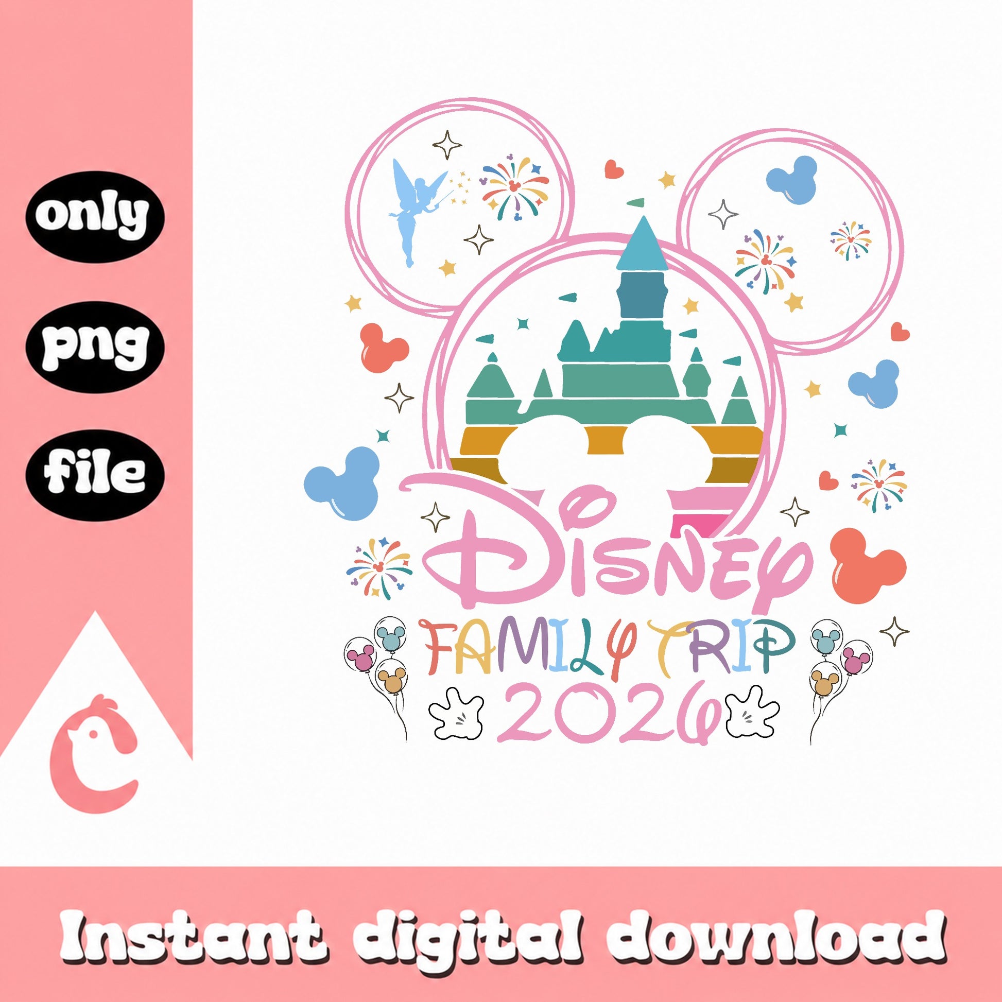 Disney Family Trip 2026 PNG, Mickey Mouse Castle PNG, Disney Vacation PNG