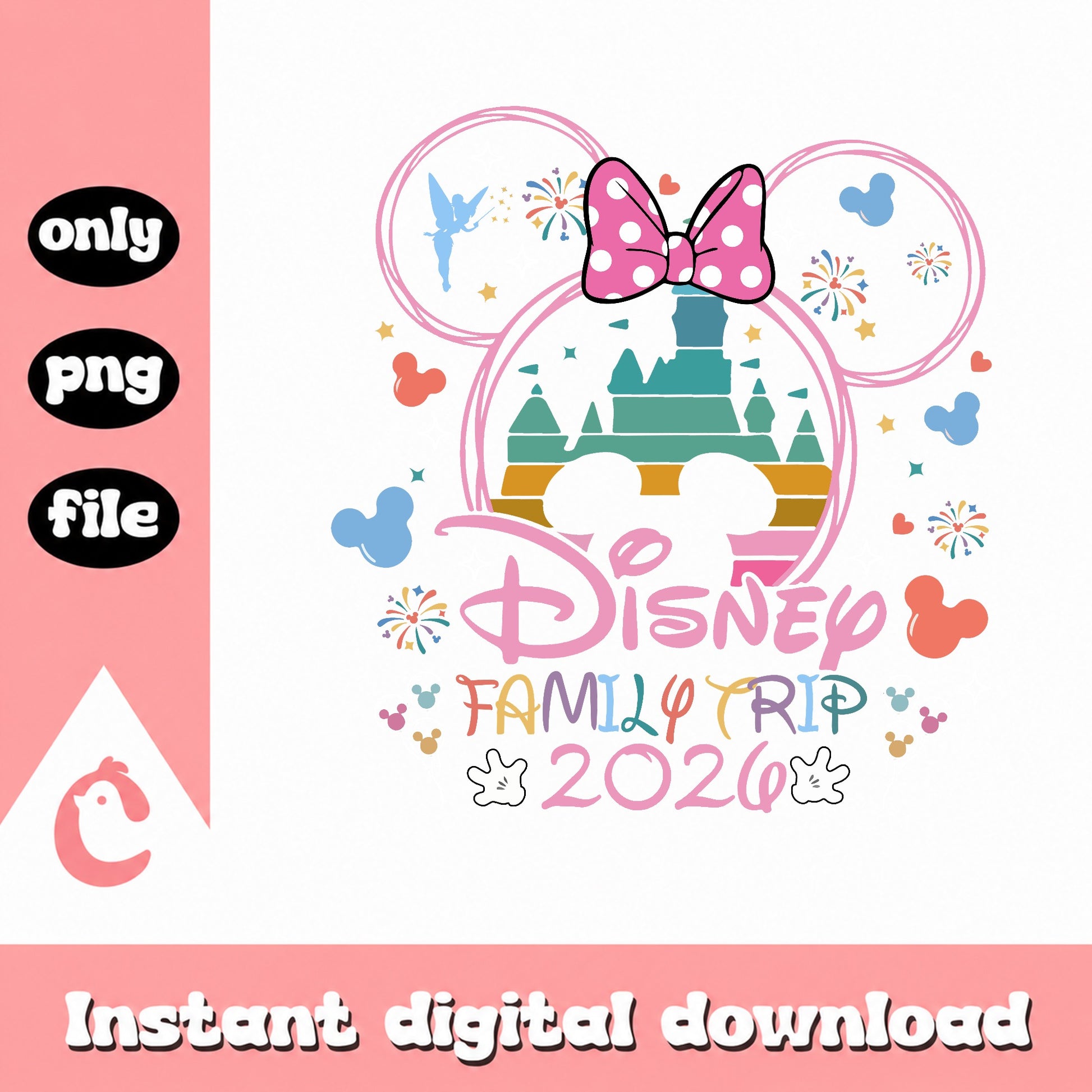 Disney Family Trip 2026 PNG, Minnie Mouse Castle PNG, Disney Vacation PNG
