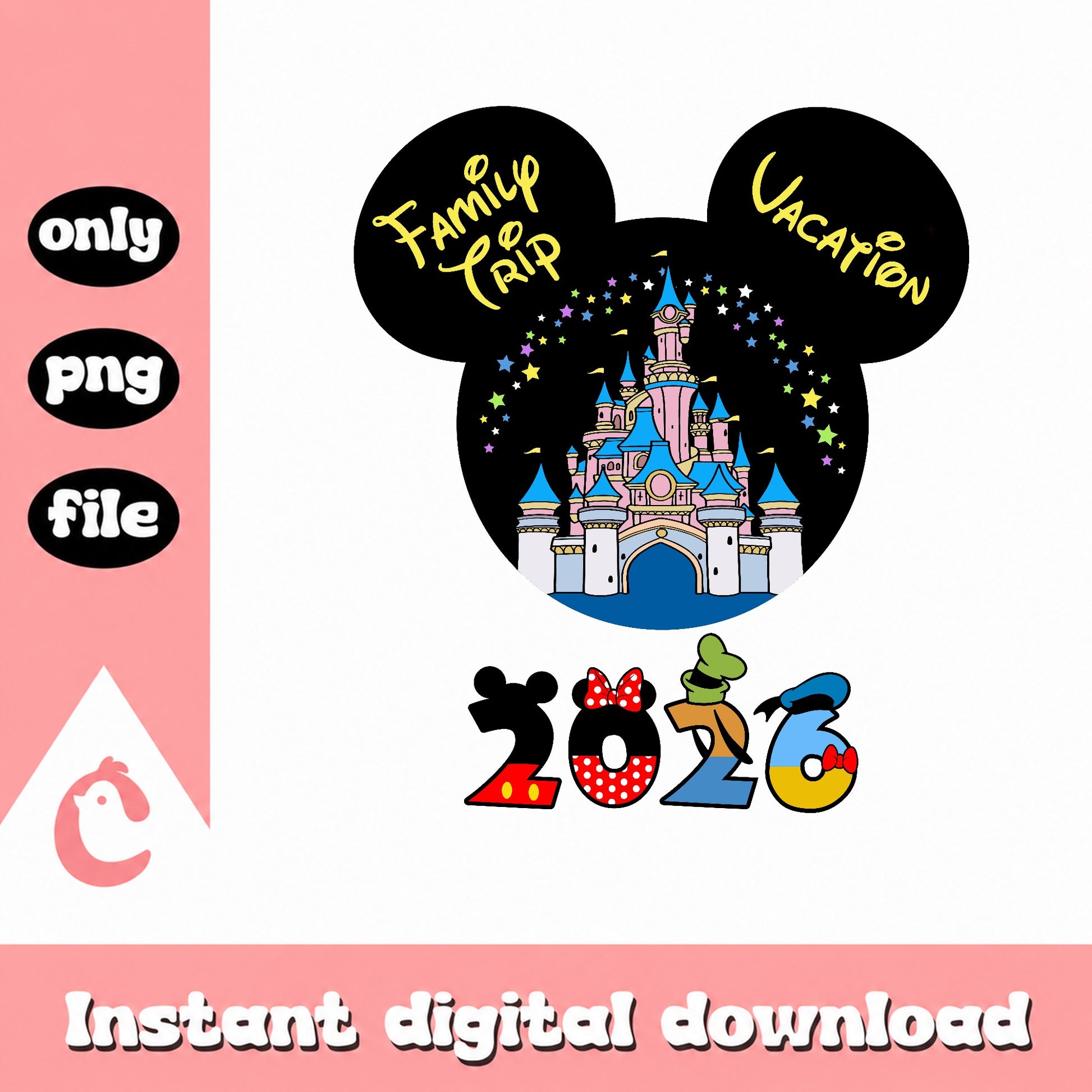 Disney Family Trip Vacation 2026 PNG, Mickey Mouse PNG, Disney Castle PNG