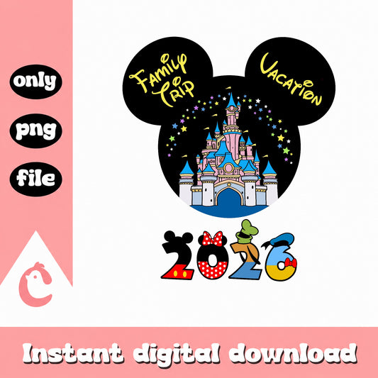 Disney Family Trip Vacation 2026 PNG, Mickey Mouse PNG, Disney Castle PNG