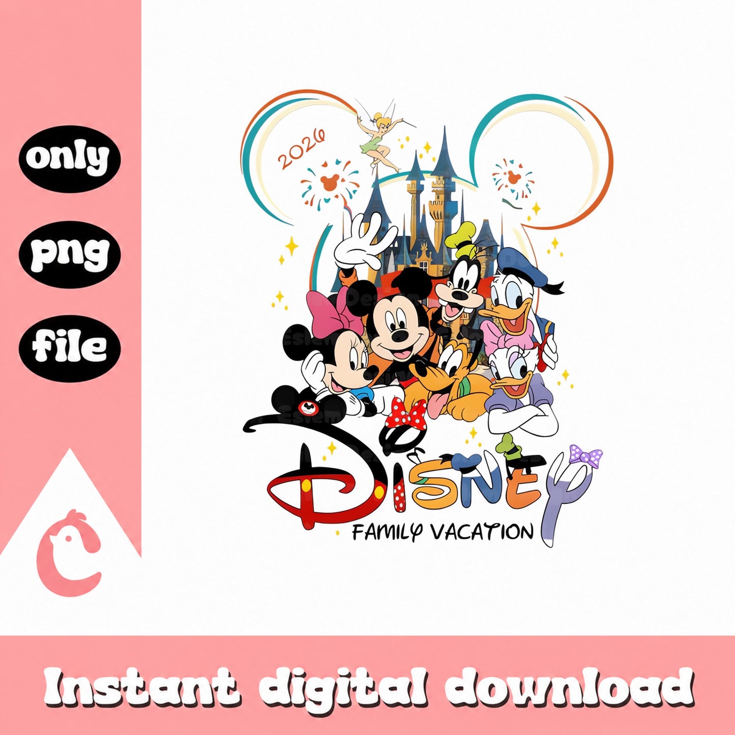 Disney Family Vacation 2026 PNG, Mickey And Friends, Castle PNG