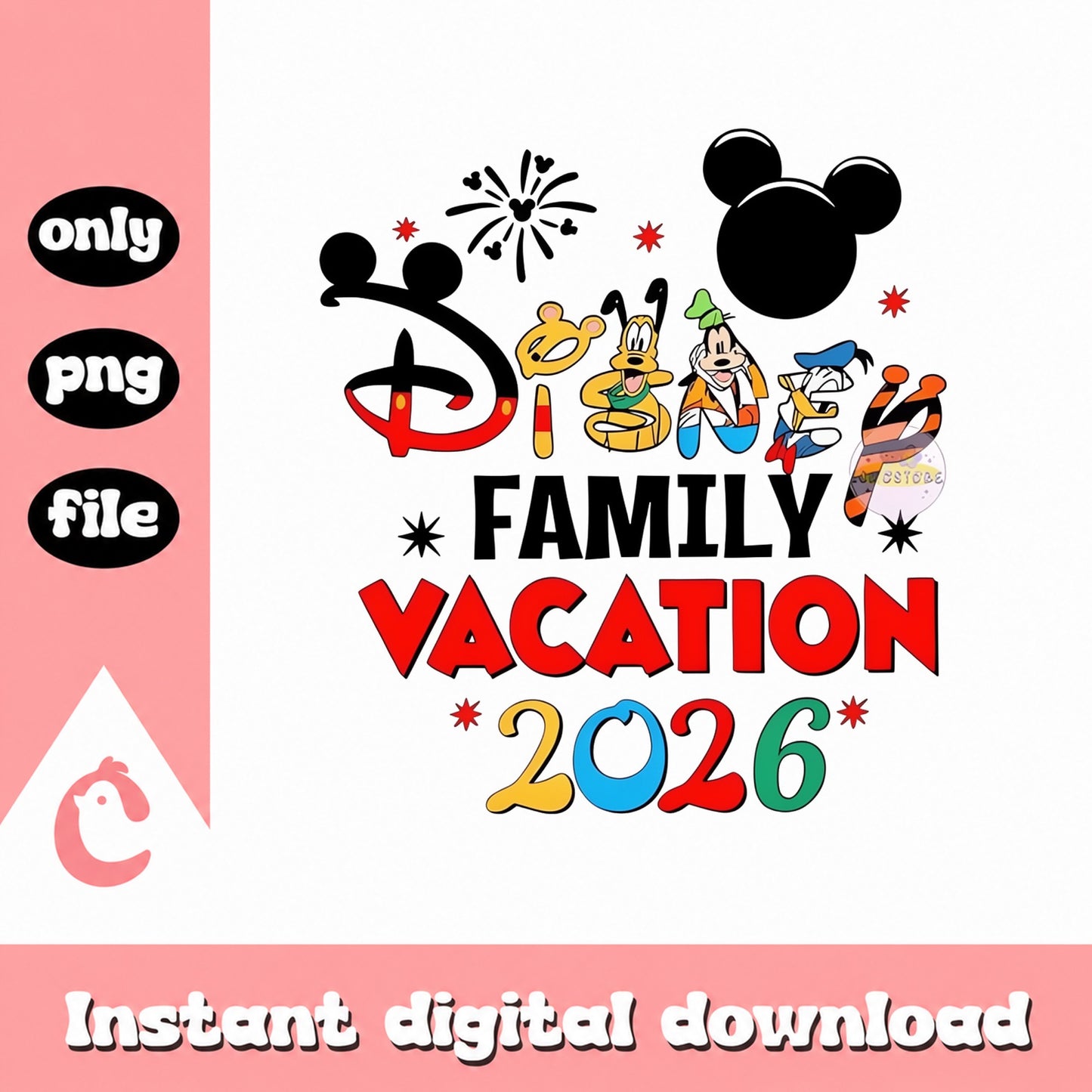 Disney Family Vacation 2026 PNG, Mickey And Friends, Pluto Goofy PNG