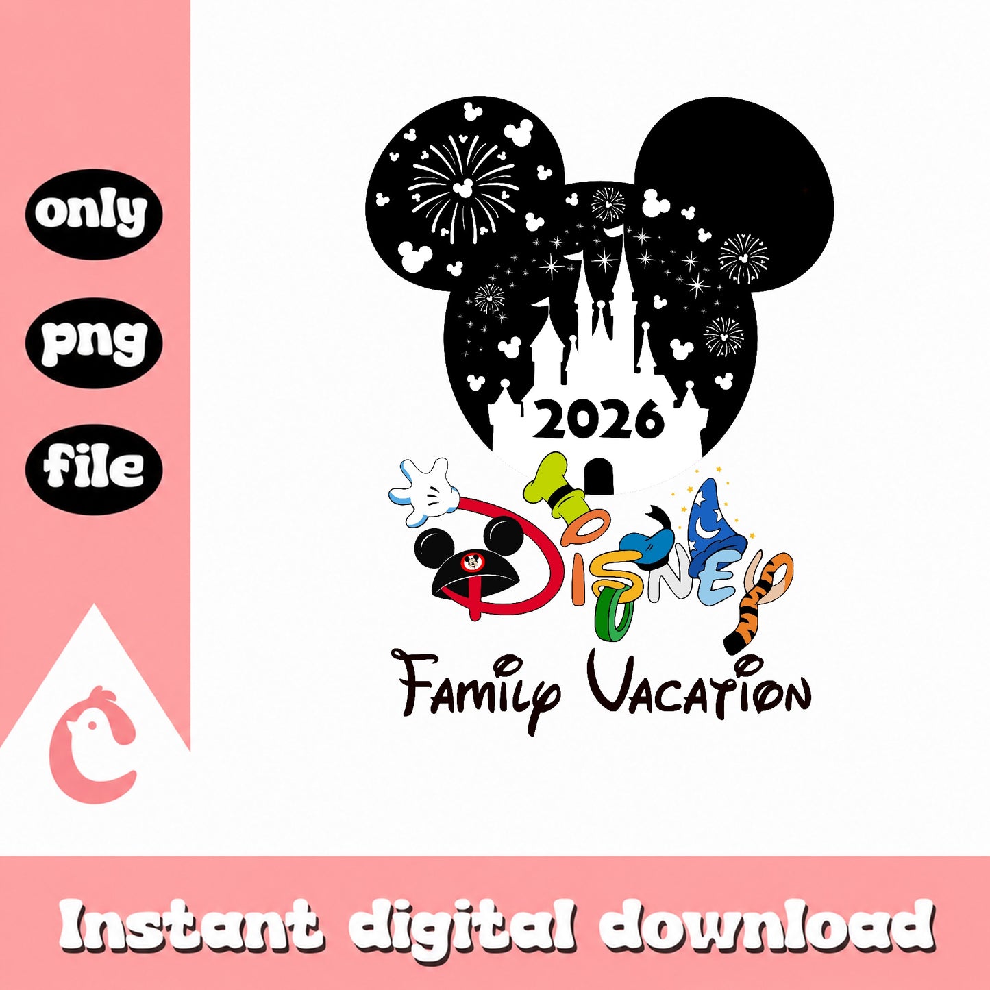Disney Family Vacation 2026 PNG, Mickey Mouse Castle PNG, Disney Trip PNG