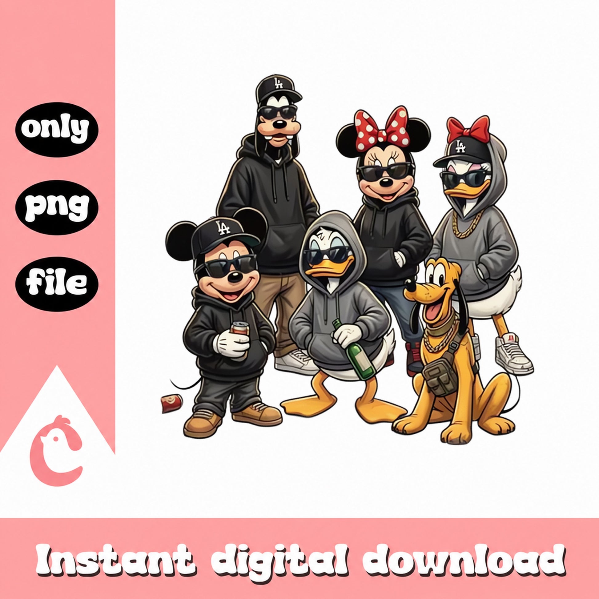 Disney Gang Hip Hop PNG, Mickey Minnie Goofy, Donald Pluto PNG