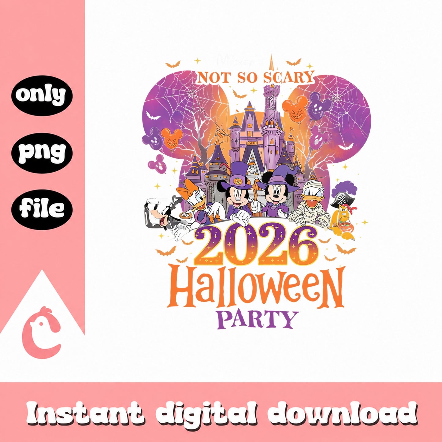 Disney Halloween 2026 Party PNG, Mickey Minnie Castle, Not So Scary PNG