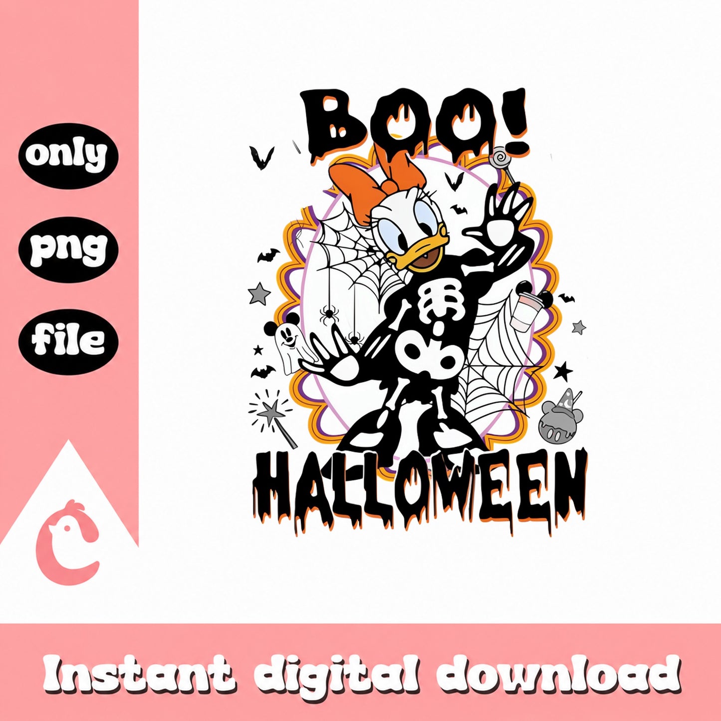 Disney Halloween Boo Duck Skeleton PNG, Spooky Cartoon, PNG File