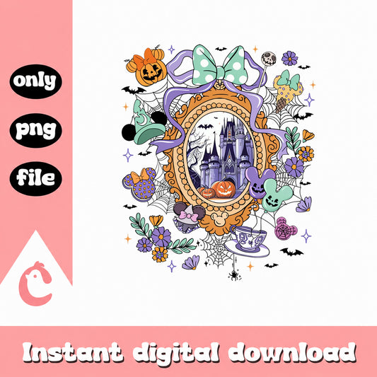 Disney Halloween Castle PNG, Mickey Minnie Pumpkin, Spooky PNG