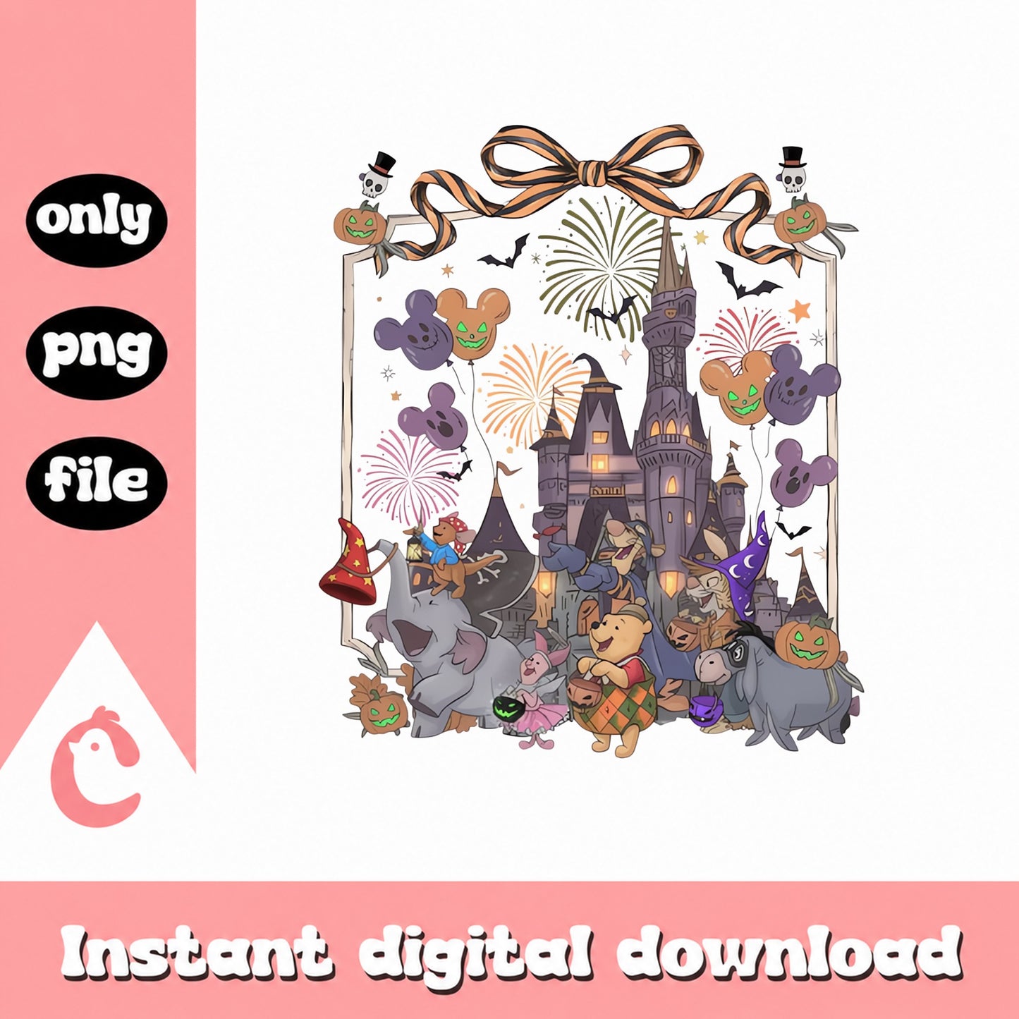 Disney Halloween Castle PNG, Mickey Pumpkin Balloons, Winnie The Pooh PNG