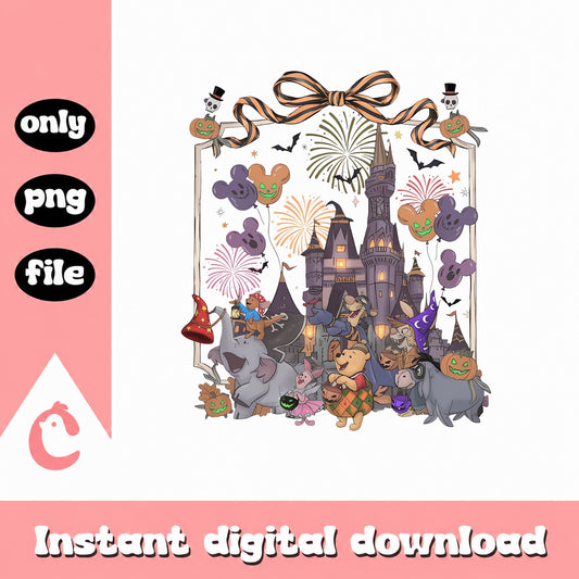 Disney Halloween Castle PNG, Mickey Pumpkin Balloons, Winnie The Pooh PNG