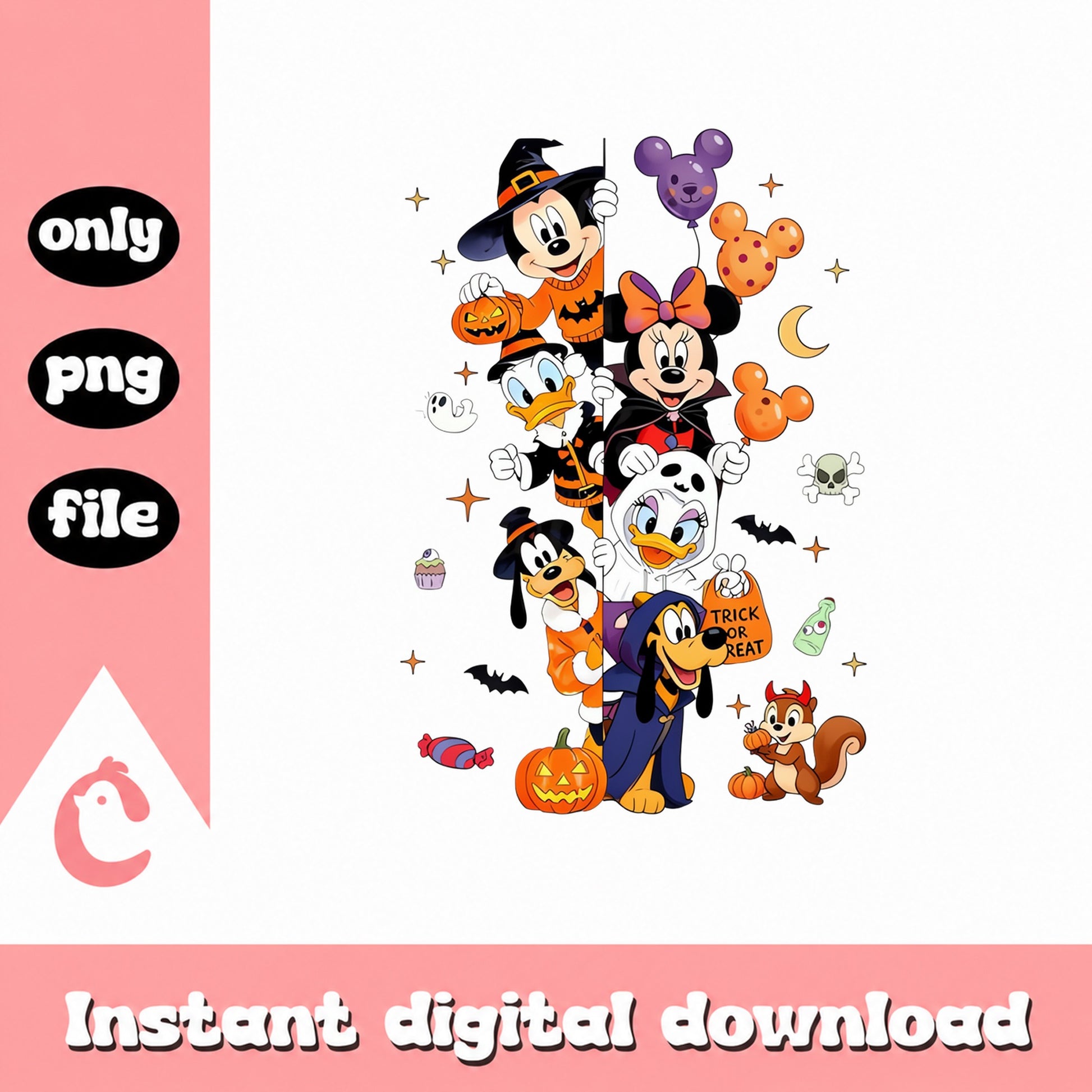 Disney Halloween Characters PNG, Mickey Minnie Goofy, PNG File
