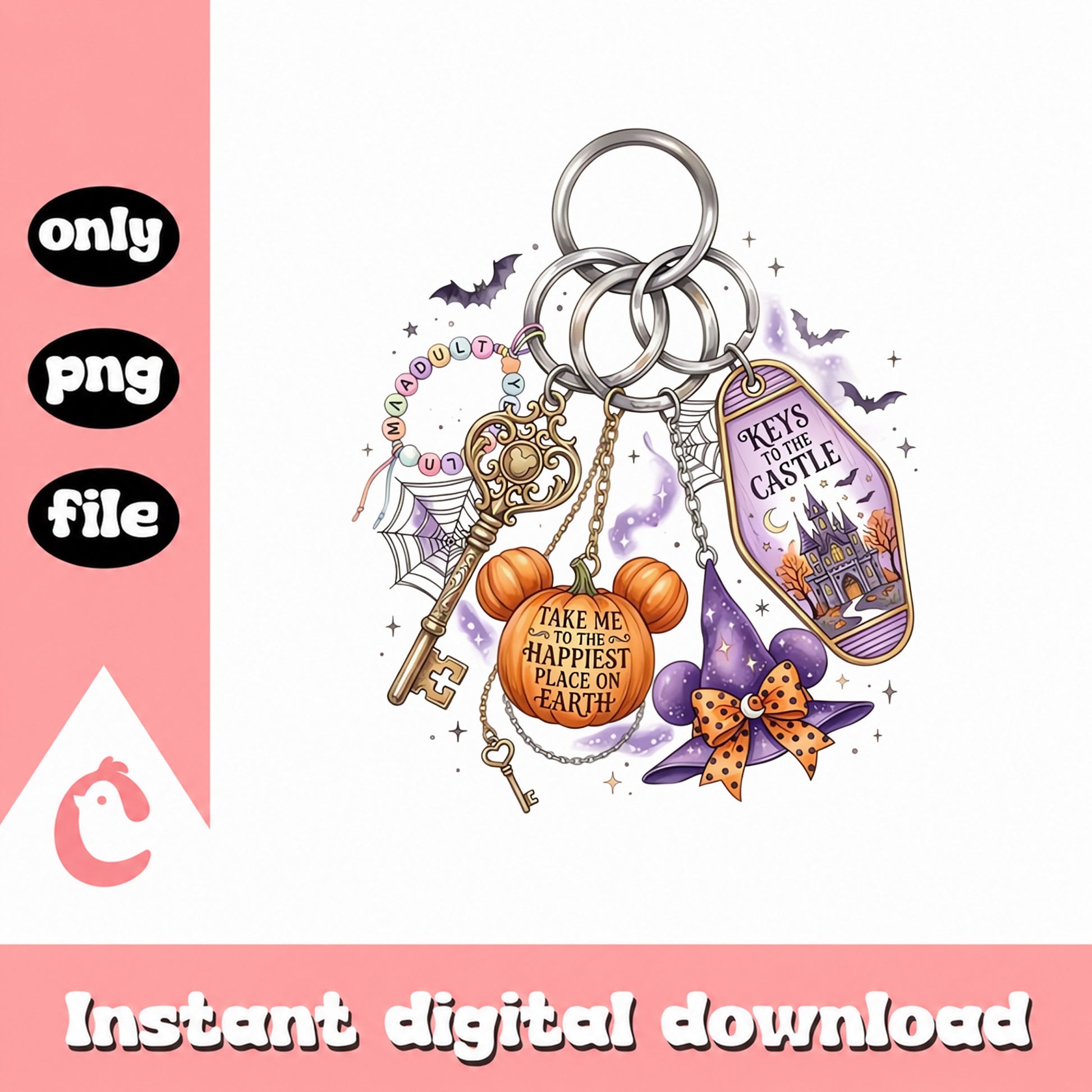 Disney Halloween Keychain Sublimation, Mickey Pumpkin Design, PNG