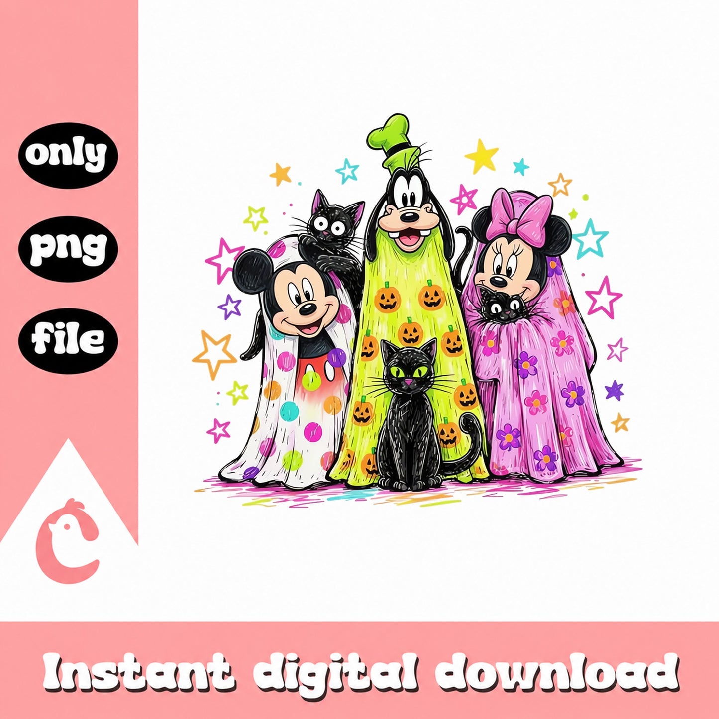 Disney Halloween PNG Bundle, Mickey Minnie Goofy, Black Cat PNG