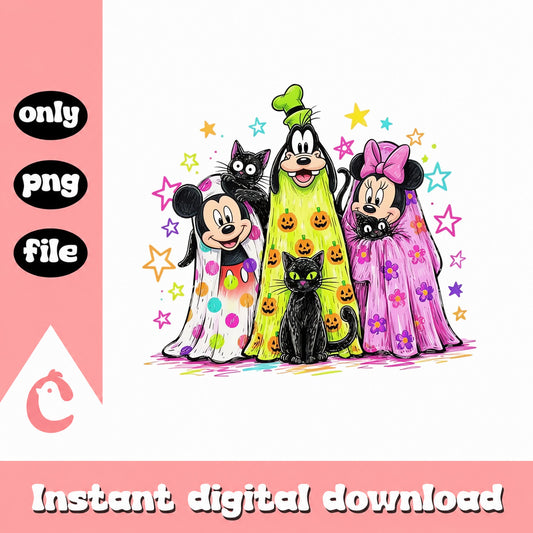 Disney Halloween PNG Bundle, Mickey Minnie Goofy, Black Cat PNG
