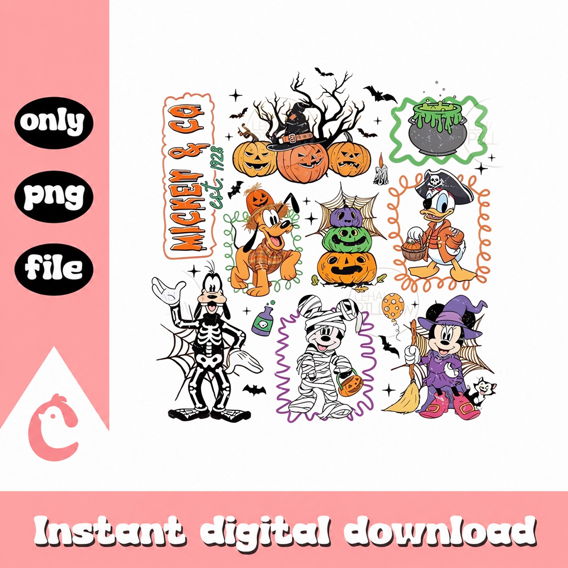 Disney Halloween PNG Bundle, Mickey Minnie Pluto Goofy Donald, PNG
