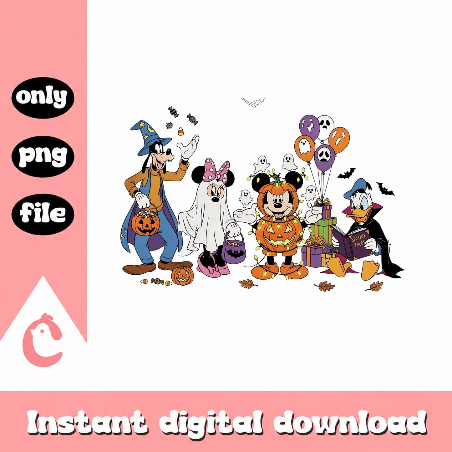 Disney Halloween PNG, Mickey Minnie Goofy Donald, Spooky PNG