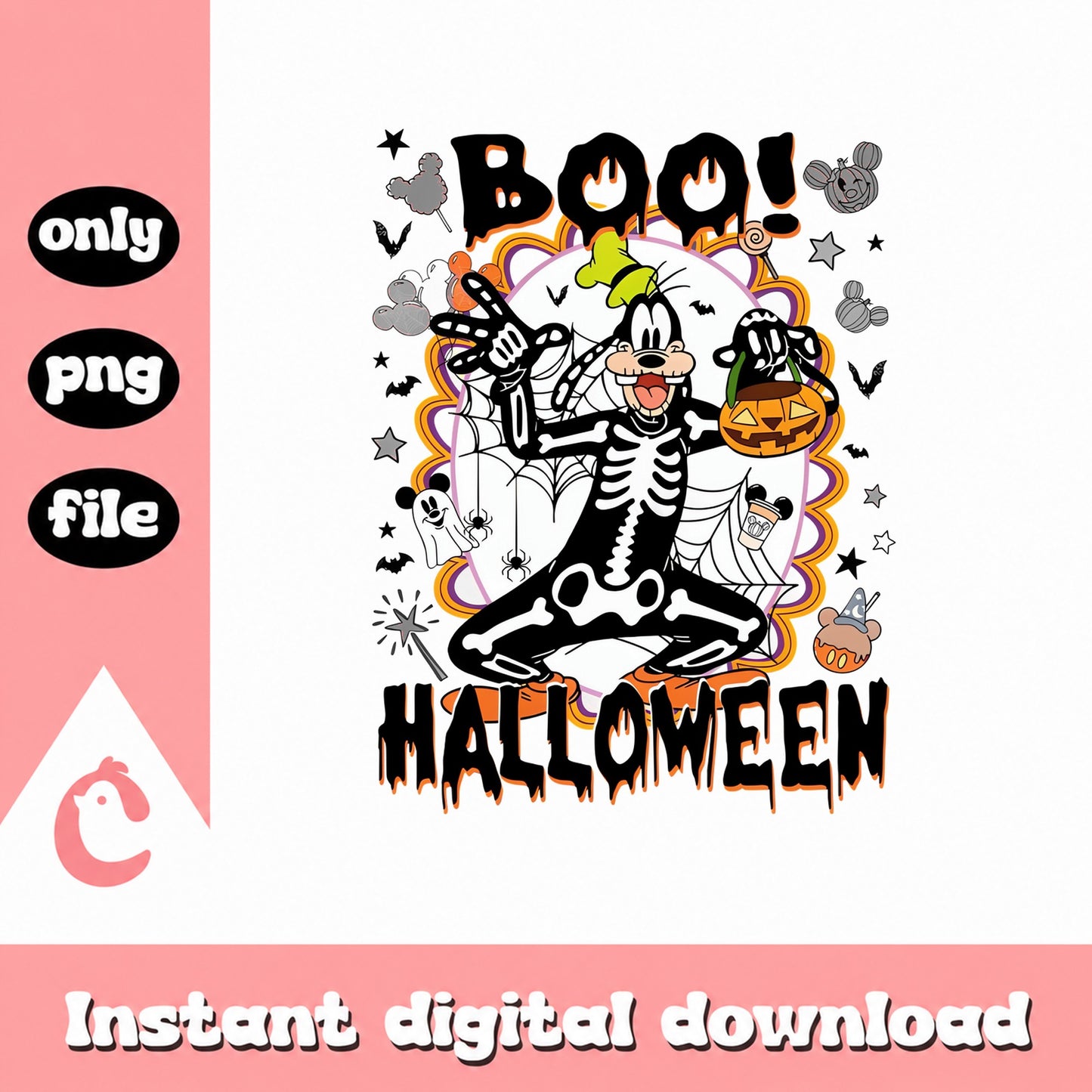 Disney Halloween PNG, Mickey Mouse Boo PNG, Skeleton Costume PNG