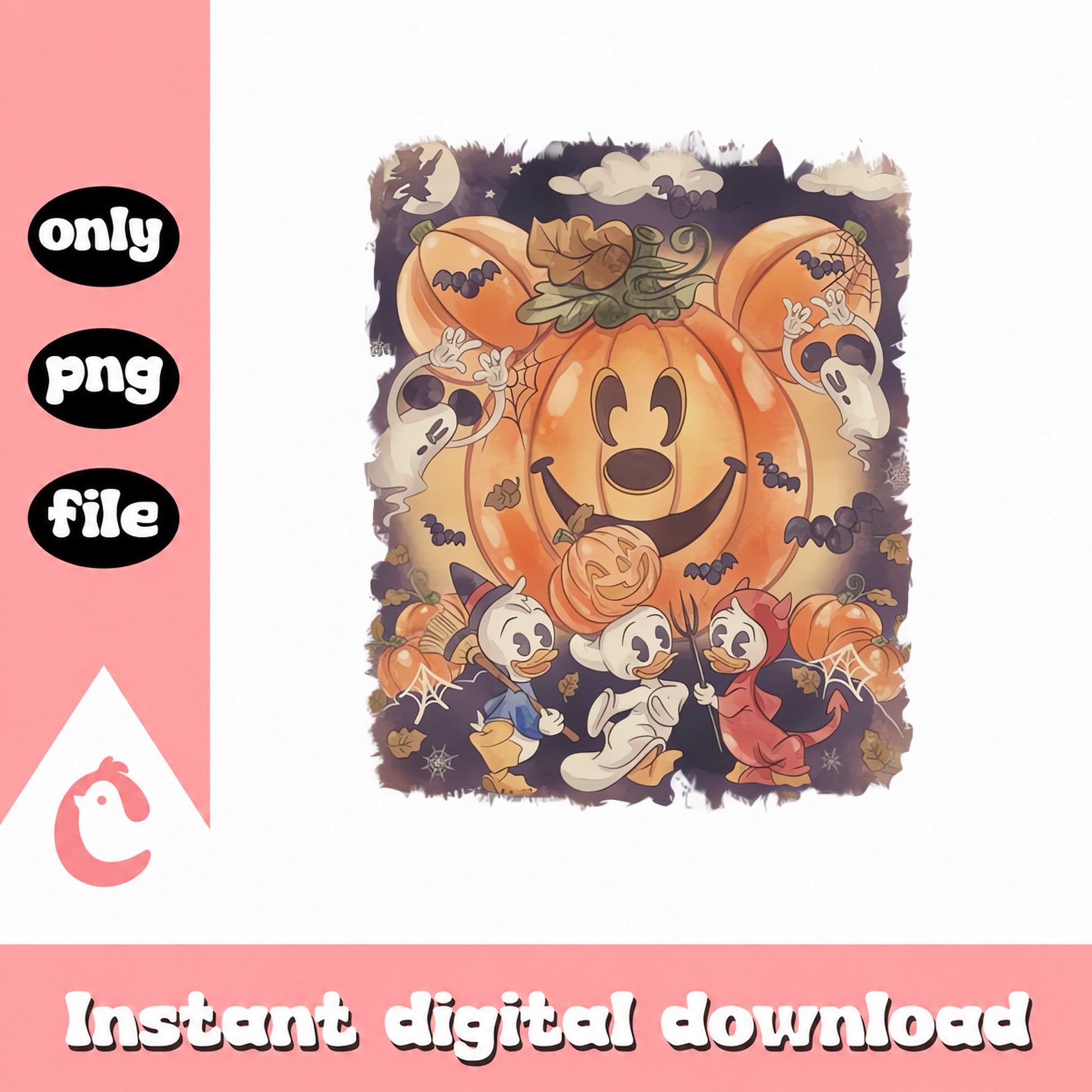 Disney Halloween Pumpkin PNG, Huey Dewey Louie, Spooky Ghost PNG
