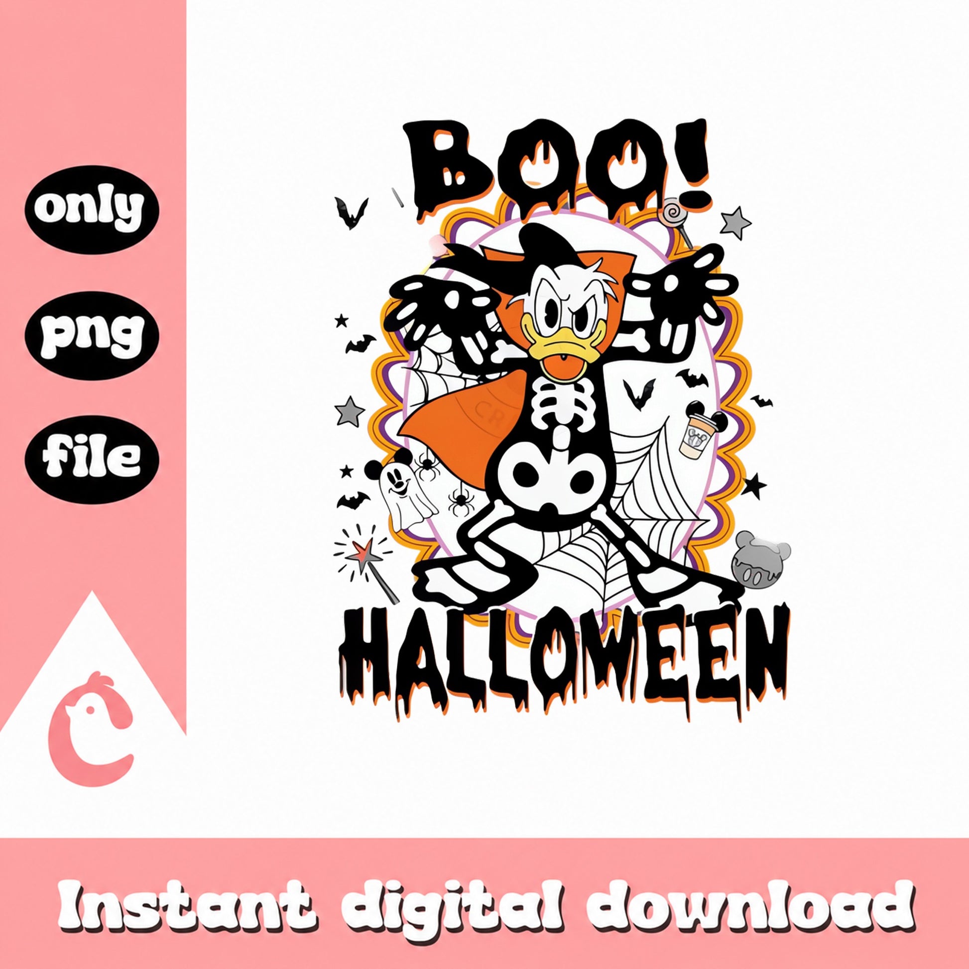 Disney Halloween SVG Bundle, Donald Duck Skeleton, Boo PNG