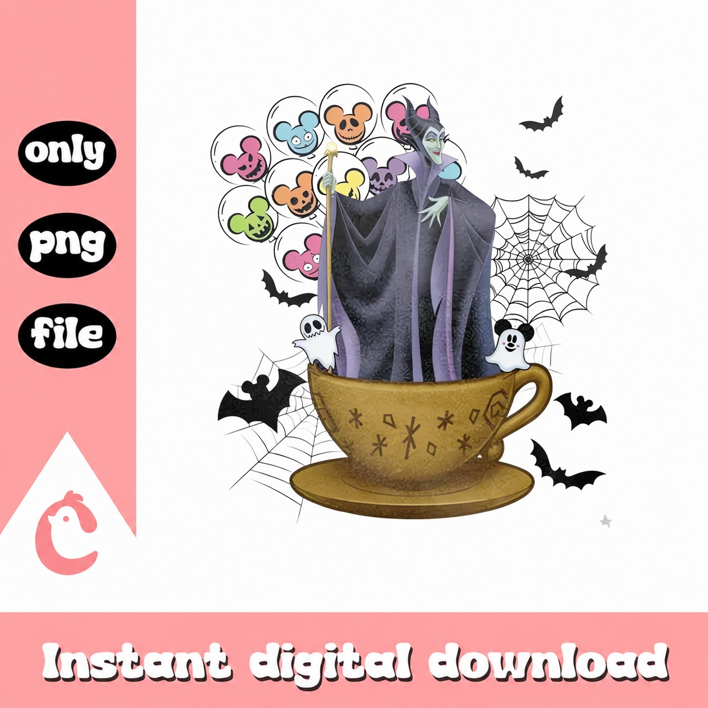 Disney Halloween Teacup PNG, Mickey Balloon Bundle, Maleficent PNG