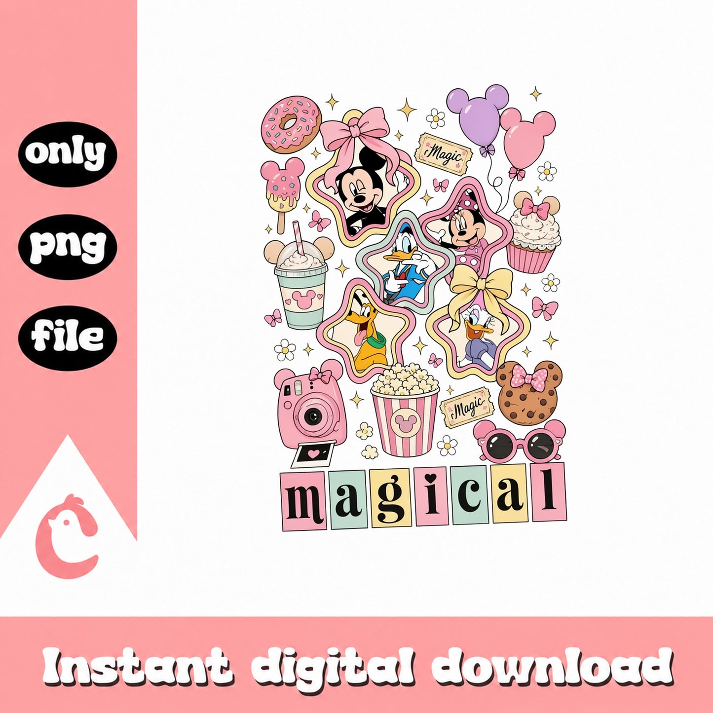 Disney Magical Sticker Bundle, Mickey Minnie Donald Daisy, PNG
