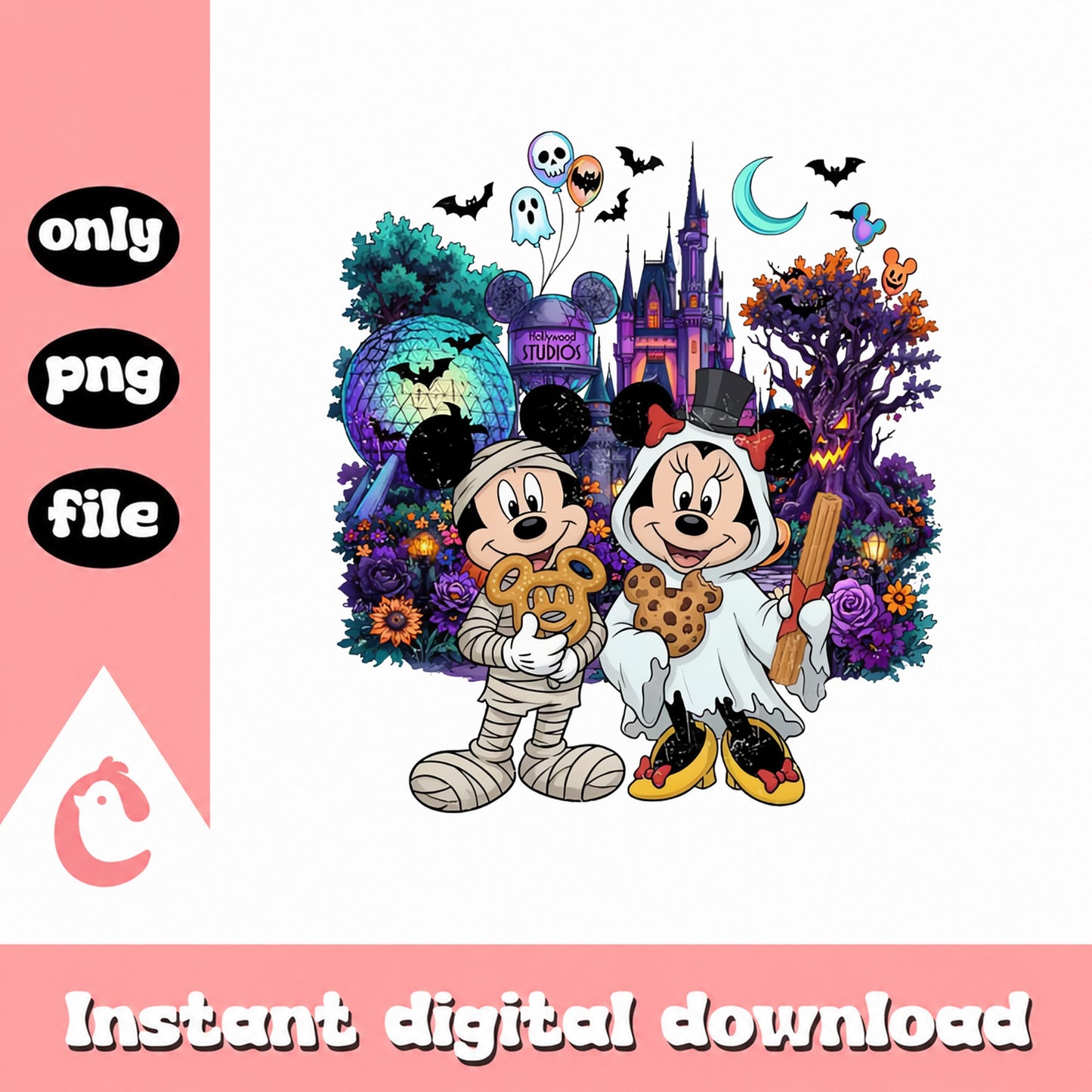 Disney Mickey Minnie Halloween PNG, Disney Castle Ghost, PNG File