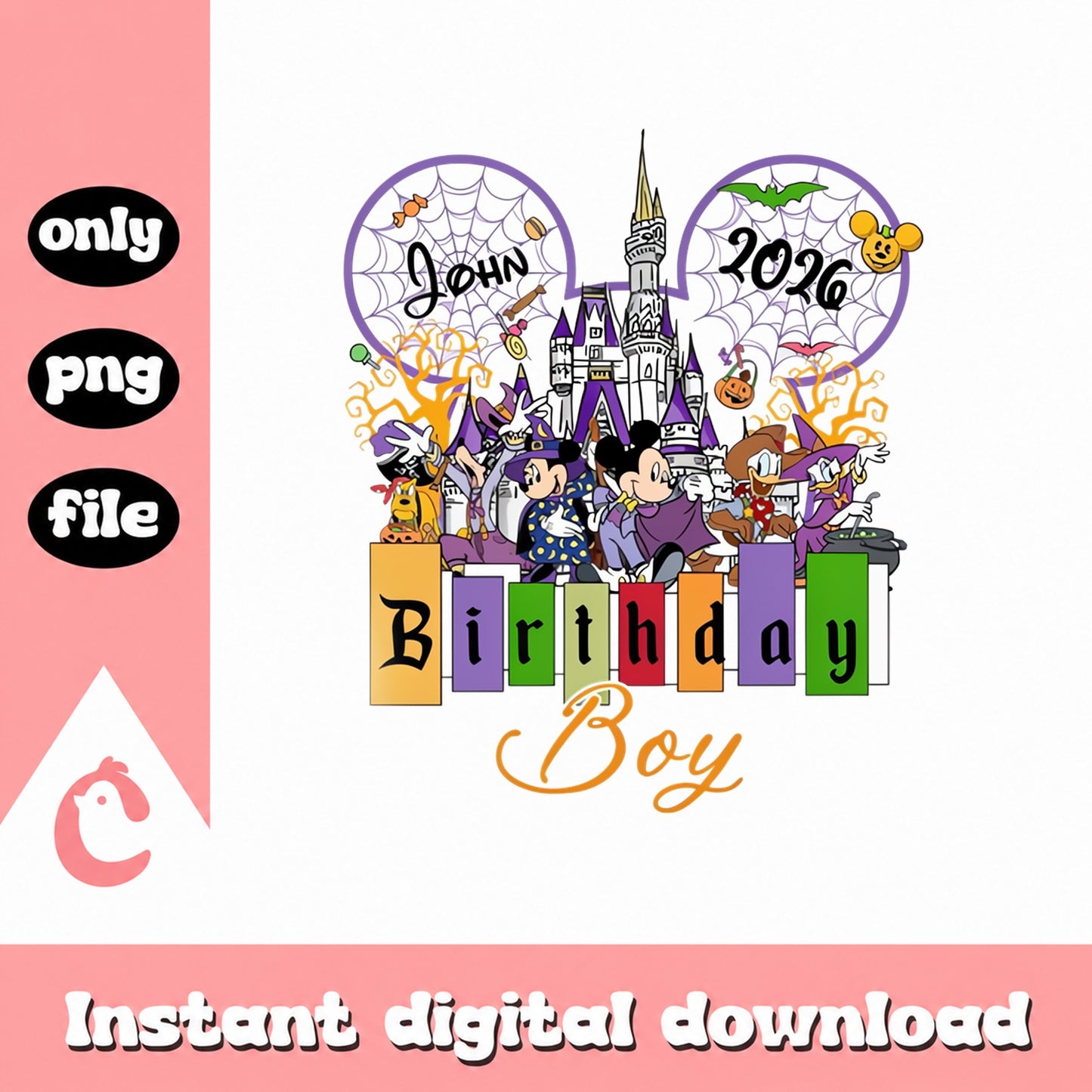 Disney Mickey Mouse Halloween Birthday PNG, Castle Birthday Boy, PNG File