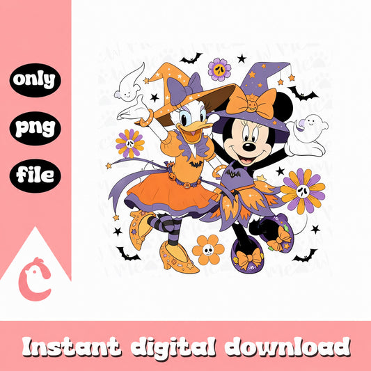 Disney Minnie And Daisy Halloween SVG, Witch Costume PNG, Halloween SVG