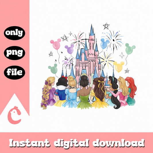 Disney Princess Castle PNG, Mickey Balloons Fireworks, PNG File