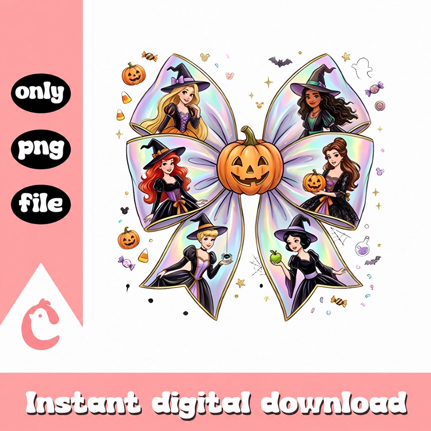 Disney Princess Halloween Bow PNG, Witch Pumpkin Clipart, PNG