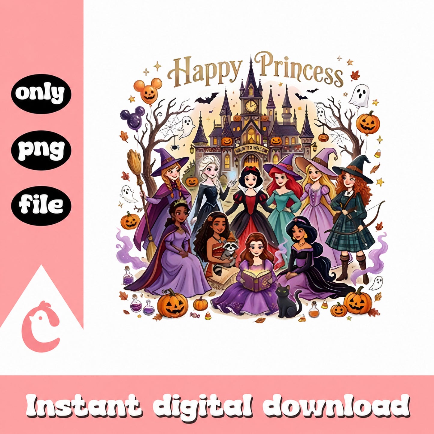 Disney Princess Halloween Castle PNG, Happy Princess Halloween, PNG File