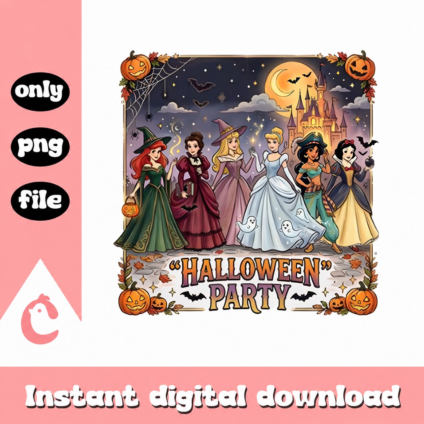Disney Princess Halloween Party PNG, Halloween Clipart, PNG File