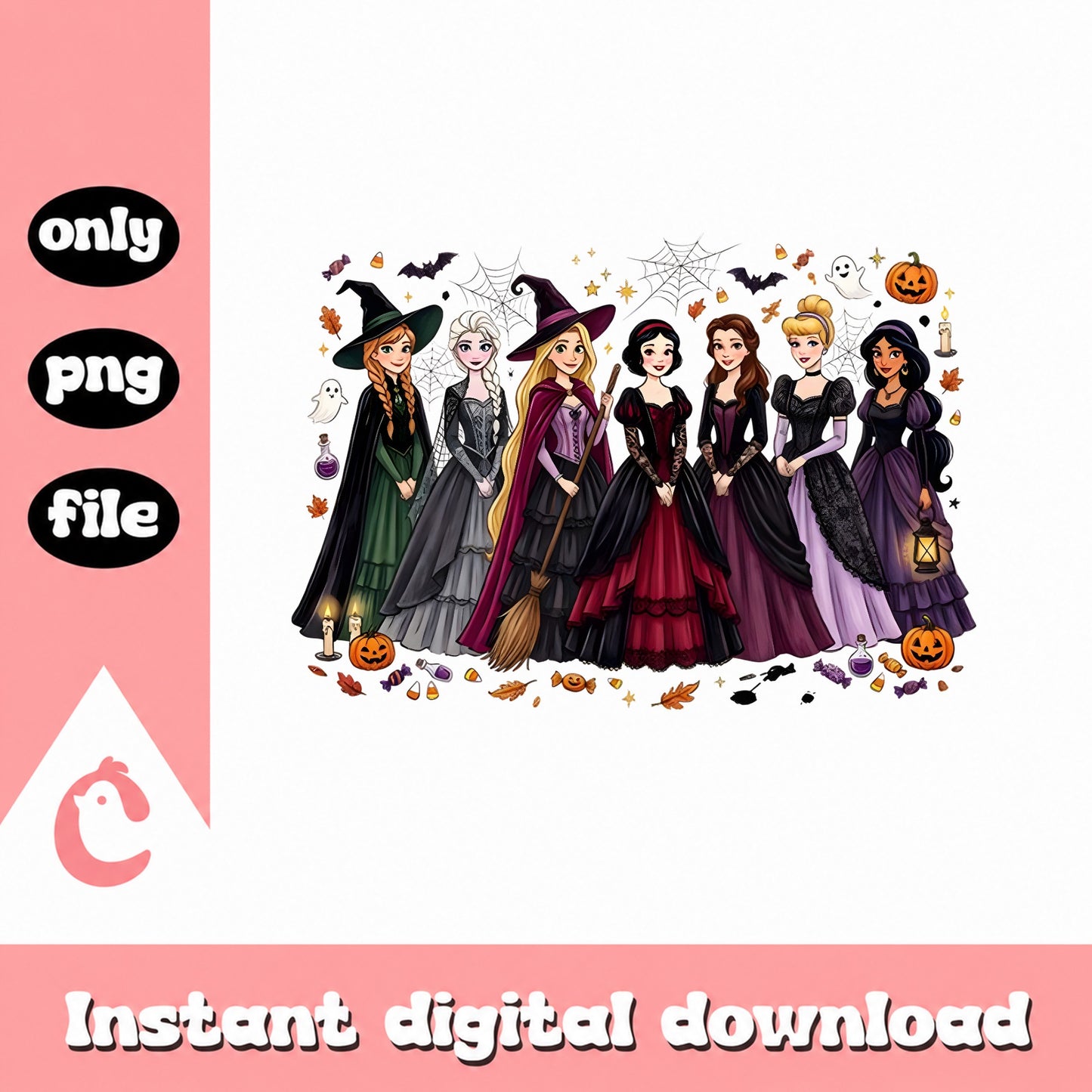Disney Princess Halloween SVG Bundle, Witch Princess PNG, Halloween SVG