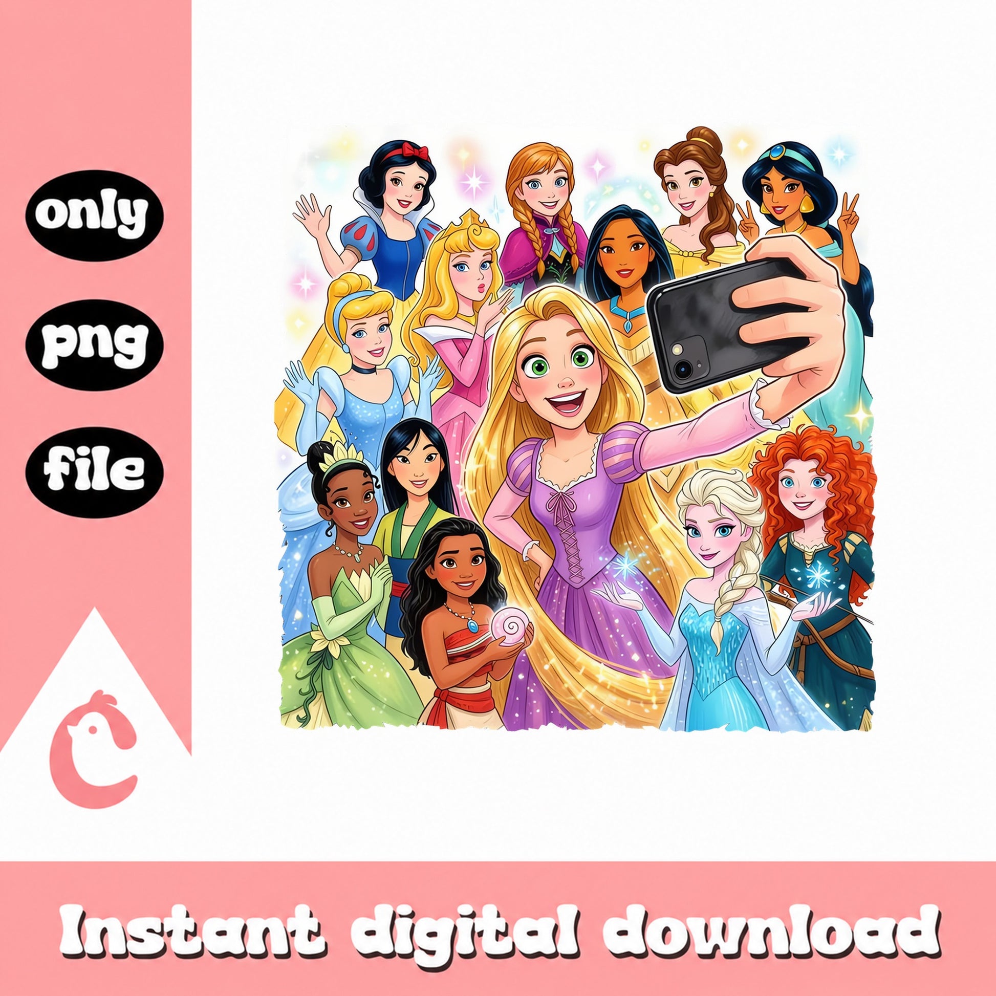 Disney Princess Selfie Bundle, Disney Girls Clipart, PNG